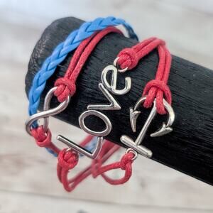 Love/Infinity/Anchor Charm Bracelet - 4th of July Colors